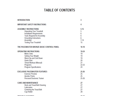 Product picture PaceMaster Bronze Basic Treadmill Owner Manual