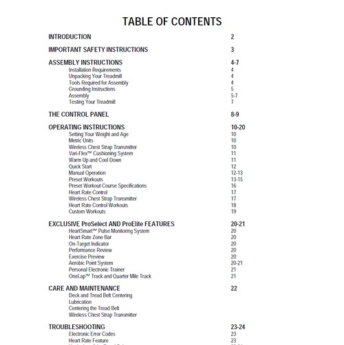Product picture Pacemaster ProSelect ProElite Treadmill Owner Manual