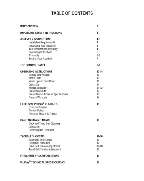 Product picture Pacemaster ProPlus II Treadmill Owner Manual