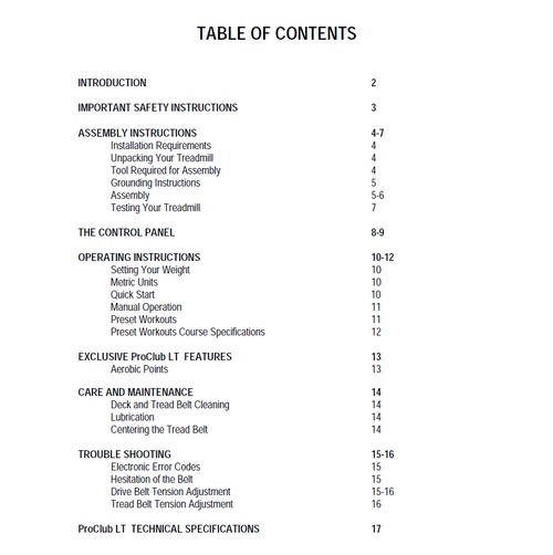 Product picture PaceMaster ProClub LT Treadmill Owner Manual