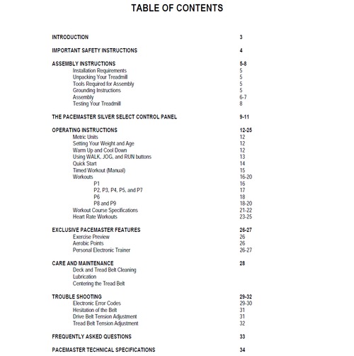Product picture PaceMaster Silver Select Treadmill Owner Manual