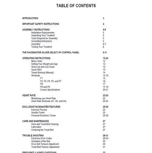 Product picture PaceMaster Silver Select XP Treadmill Owner Manual