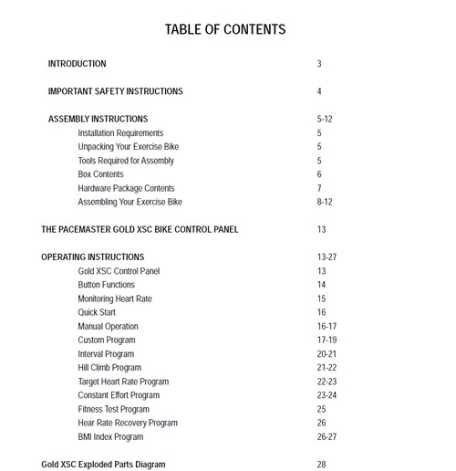 Product picture PaceMaster Gold XSC Recumbent Bike Owner Manual