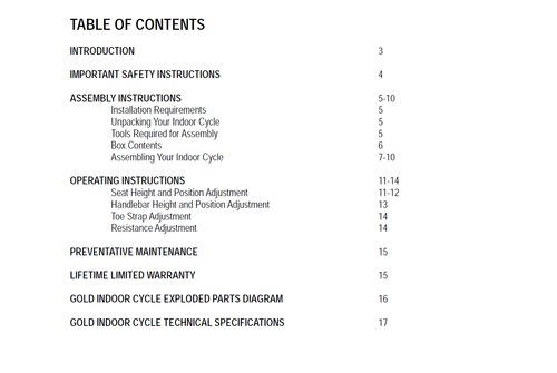Product picture PaceMaster Gold Indoor Cycle Owner Manual