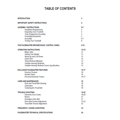 Product picture PaceMaster Bronze Basic Treadmill Owner Manual