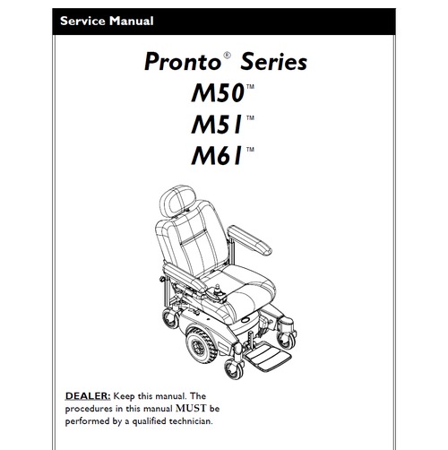 Product picture INVACARE Pronto Series M50 M51 M61 WHEELCHAIR SERVICE MANUAL